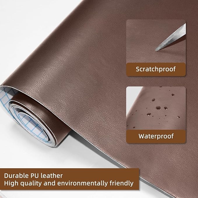 CHEIGHY Self-Adhesive Leather Repair Patch Kit for Furniture, Sofas, Car Seats, Chairs, Shoes - 3.9x79 Inch Light Brwon PU Leather Repair Tape for Couch (Waterproof, Durable, Easy to Use)