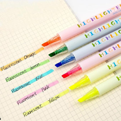 6 Pack Bright Cute Highlighters Set, 5 Fluorescent Colors,2pcs of yellow,Chisel Tip, No Bleed Bible, Quick Dry Ideal Highlighter Set great for Organizing And Coloring School Supplies