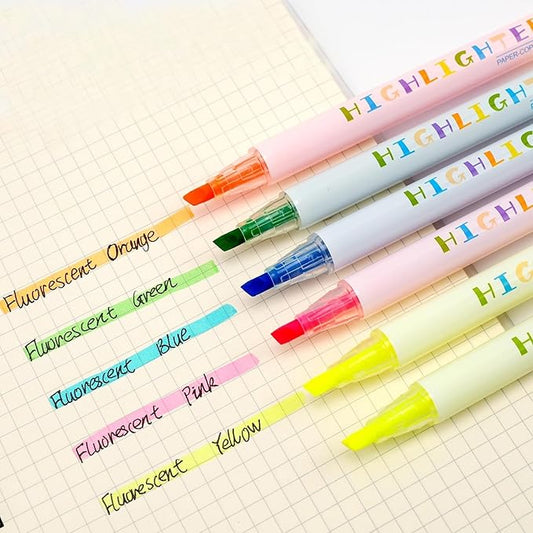 6 Pack Bright Cute Highlighters Set, 5 Fluorescent Colors,2pcs of yellow,Chisel Tip, No Bleed Bible, Quick Dry Ideal Highlighter Set great for Organizing And Coloring School Supplies