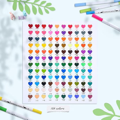 Ohuhu Markers for Adult Coloring Books No Bleeding 120 Colors Water-based Dual Tips Fineliner & Brush Coloring Markers for Kids Adults Beginners Drawing Pens for Journaling Lettering - Maui - White