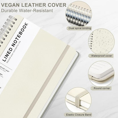 ABERLLS Beige Lined Spiral Journal Notebook with 160 Pages, 8×5.7in, A5 Spiral Notebook, Journaling Notebooks for Work, School, Women, Men, College Ruled Spiral Notebook, Hardcover Leather Journals