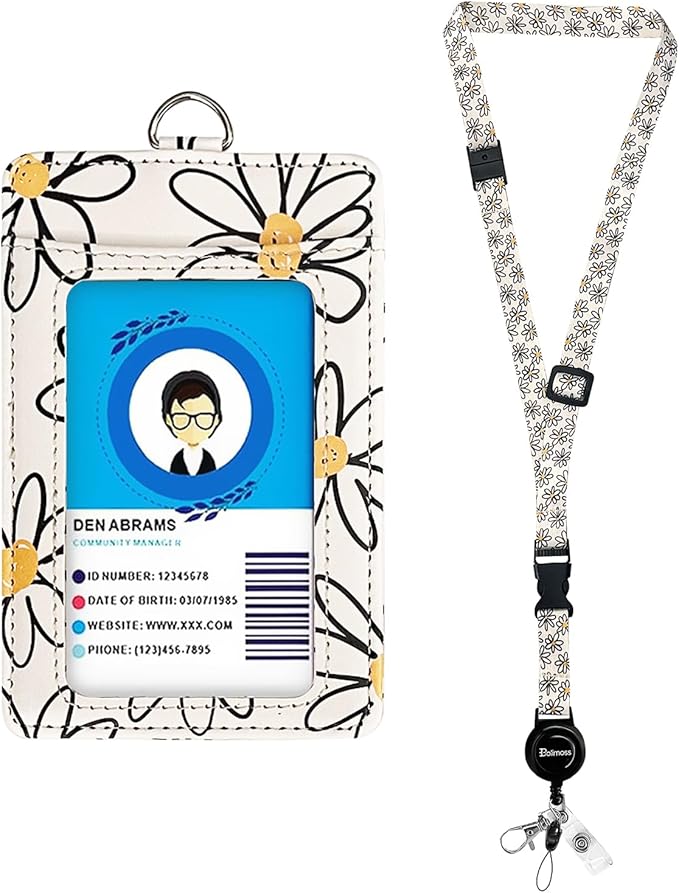 bolimoss Floral ID Name Badge Card Holder, Leather Badge Holder with Adjustable Retractable Lanyards, Breakaway Lanyards with Swivel Metal Clasp for Women Nurse Teacher Student