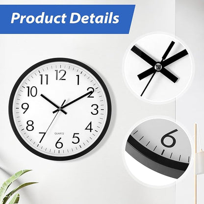 Sasylvia 3 Pcs 10 Inch Wall Clock Battery Operated Round Clock with 3 Pcs Black Acrylic Sheets 4 Sheets of Self Adhesive Vinyl Letter Stickers Alphabet Stickers for School Office Home