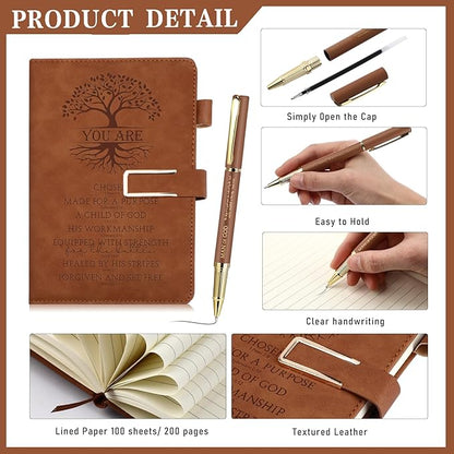 Pickmesh 3 Pcs Christian Gift for Men Man of God Gift Bible Verse A5 Leather Journal with Ballpoint Pen 17 oz Stainless Steel Tumbler Easter Gift Baskets for Father's Day Pastor Birthday Church(Brown)