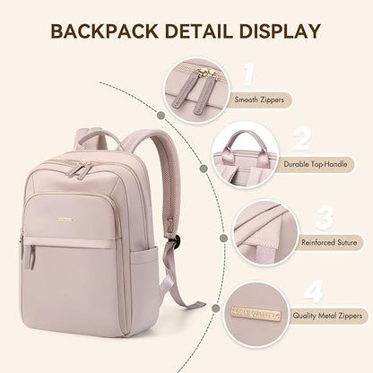 Laptop Backpack for Women Travel Work Commute Casual Daypack Backpack Purse Computer Bags Fit 16 Inch Notebook (Grayish Pink)