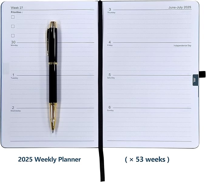 2025 Weekly and Monthly Planner with Pen: Jan 2025-Dec 2025, A5 size 8.5" x 5.75", Hard Cover Agenda Planner with Phone Holder, Card Holder and Pen Holder (Tan)