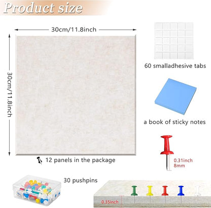 Large Cork Board Alternative for Walls, 47"x35" 12 Pack Felt Wall Tiles Bulletin Board with 30 Push Pins, Sticky Notes, Cork Boards for Office Pin Board Tack Board Felt Boards (Light Camel)