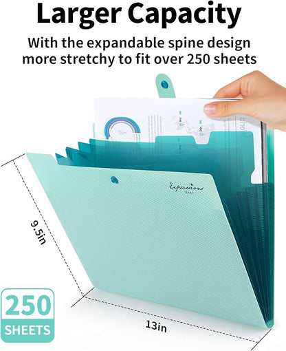 Sooez Expanding File Folder, Letter Size Accordion File Organizer, 5 Pocket Folders for Documents, Cute Folder with Labels, Portable Paper Organizer for School Office Supplies, A4 Size, Peach