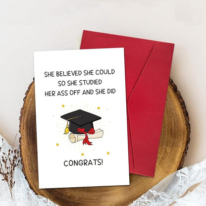 Ogeby Funny Graduation Card Gifts for Him Her, Cute Graduation Card, She Believed She Could So She Studied