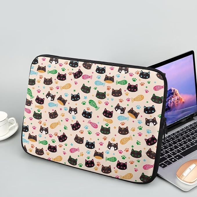 Cat Fish Printed Computer Carrying Cover, Large Capacity Laptop Case Bag Easy to Carry Computer Bag, 17 Inch Lightweight Laptop Briefcase Messenger Bag for Women