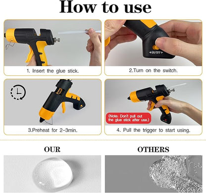 Cordless hot glue gun Kit with 10 Glue Sticks, High Temp for School Crafts DIY Arts and Quick Home Repairs (Cordless Yellow)