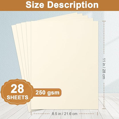 28 Sheets Cream Cardstock 8.5 x 11 Ivory Paper, 92lb Off White Card Stock Printer Paper for Crafting, DIY Cards, Business Cards, Invitations, Menus, Certificate