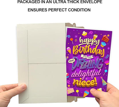 Prime Greetings Niece Happy Birthday Card, Made in America, Eco-Friendly, Thick Card Stock with Premium Envelope 5in x 7.75in, Packaged in Protective Mailer