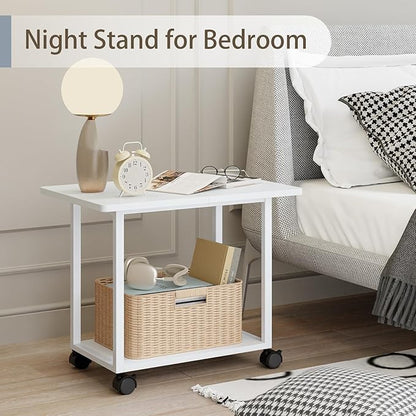 MARTY 22"x15.75" Large Under Desk Printer Stand with Storage Shelf 2-Tier Rolling Printer Cart with Wheels Printer Table for Home Office Heavy Duty Storage Rack for Scanner Fax Machine, White