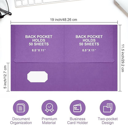 Harloon 75 Pack Two Pocket Portfolio Folders Bulk, 8.5 x 11 Inches Textured Paper with Business Card Slot Letter Size File Folders for Office School Classroom (Purple)