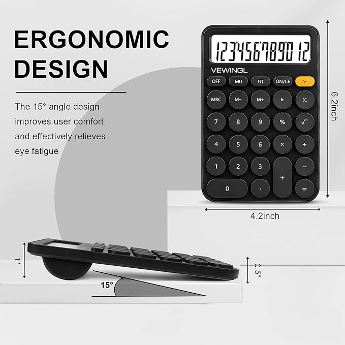 Standard Calculator 12 Digit,6.2 * 4.2in Desktop Large Display and Buttons,Calculator with Large LCD Display for Office,School, Home & Business Use,Automatic Sleep,15 °Tilt Screen