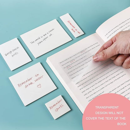 850 Pcs Transparent Sticky Notes Pad, Clear Sticky Notes for Books Message Reminder, Waterproof Self-Adhesive Translucent Sticky Notes, 17 Packs (1.5"x1.5", 3"x1", 3"x2", 3"x3", 3"x4")