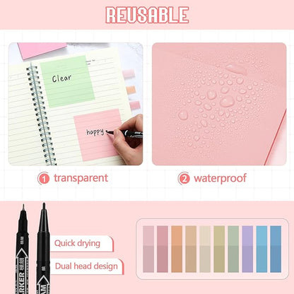 Jutom 39 Pcs Aesthetic Book Annotation Kit Pencil Case Bag with Highlighter Gel Pen 700 Sheets Transparent Sticky Notes Pads Index Tab Bible Study Supplies for School(Pink,Kawaii Style)