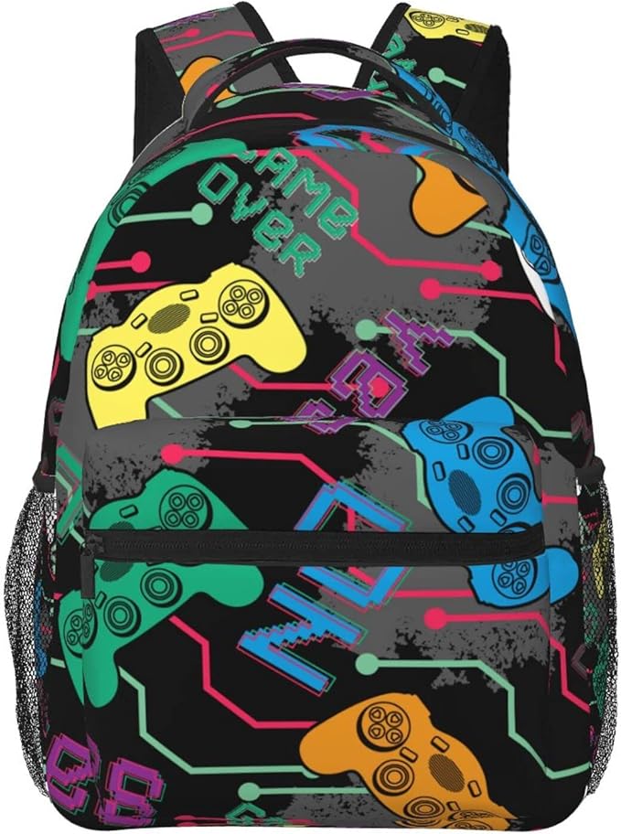 Fiokroo Colorful Game Joysticks Backpack School Bag For Students Teens Men Women Gamer Gamepad Laptop Backpacks Travel Daypack Bag With Multiple Pockets