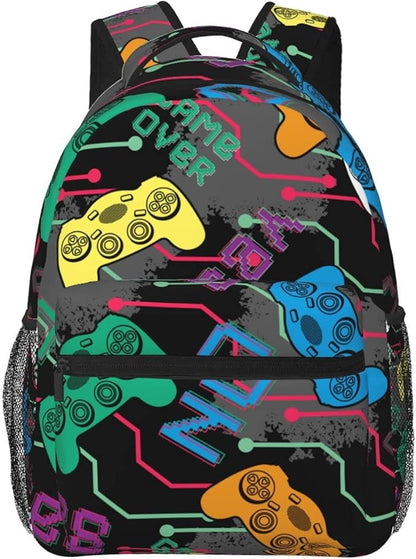 Fiokroo Colorful Game Joysticks Backpack School Bag For Students Teens Men Women Gamer Gamepad Laptop Backpacks Travel Daypack Bag With Multiple Pockets