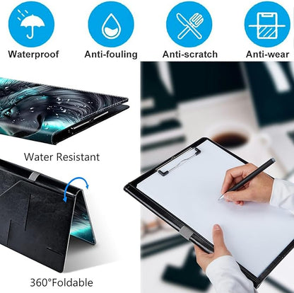 Wolf PU Leather Padfolio Clipboard Notepad with Pen Loop and Elastic Strap Interview/Resume Document Organizer for Business School Office