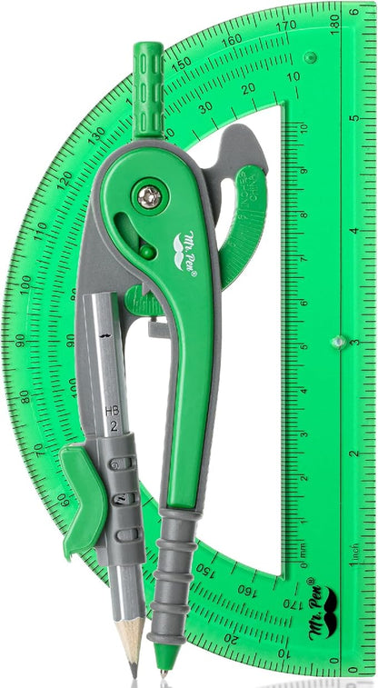 Mr. Pen- Compass and Protractor Set, Lush Garden Green, Compass Geometry Tool, Protractor and Compass Set, Compass Drawing Tool, Drawing Compass, Geometry Compass, Math Compass for Geometry