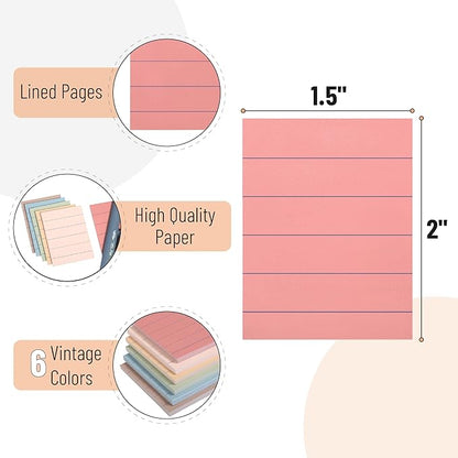 Mr. Pen- Lined Sticky Notes, 1.5"x 2", 6 Pads, 60 Sheets/Pad, Vintage Colors, Small Sticky Notes with Lines, Sticky Note Pads, Sticky Pads, Mini Sticky Notes Lined, Mr Pen Sticky Notes Small