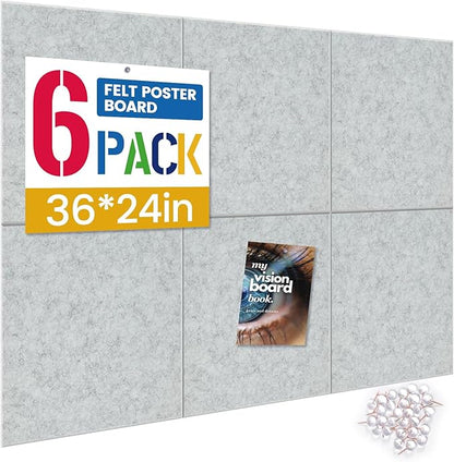 Large Cork Board for Walls with 30 Push Pins-24"X36", Easy to Peel&Stick Vision Bulletin Board Tiles, Black Poster Felt Board Supplies Set Home Office Classroom Corkboard Decor Self Adhesive