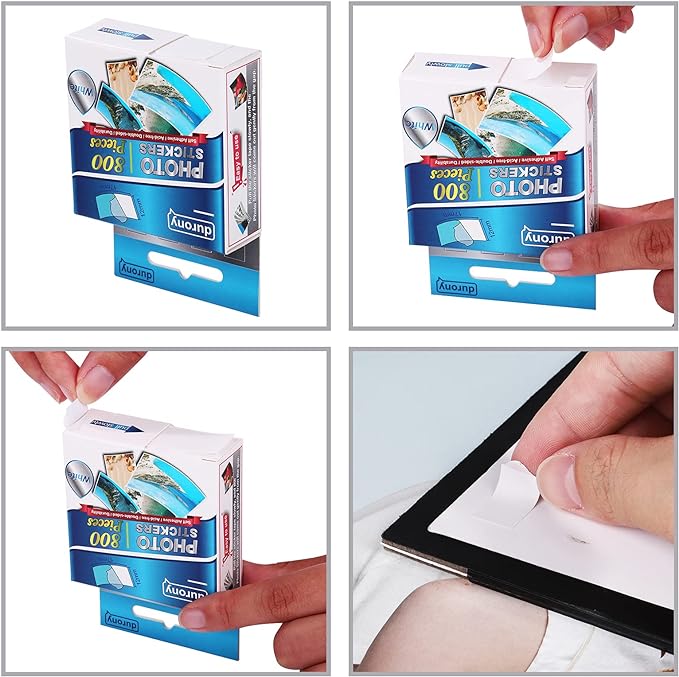 durony 800 Pieces Photo Sticker White Double-Sided Self Adhesive Photo Tapes for Pictures DIY Photo Album Journal