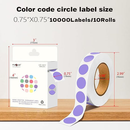 PARLAIM 3/4 Inch Dot Stickers, 10000 Pack Round Color-Code Circle Labels, Permanent Adhesive Color Coding Stickers Garage Sale Sticker - 10 Rolls Lavender