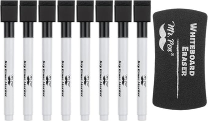 Mr. Pen- Magnetic Dry Erase Markers, 8 Pack with 1 Dry Erase Eraser, Black Dry Erase Markers Magnetic, Dry Erase Markers with Magnet, Dry Erase Magnetic Markers, Dry Erase Pens Fine Tip Dry Erase
