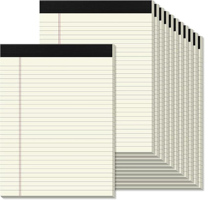 Legal Pads 8.5 x 11 inches 12 Pack Wide Ruled Note Pads 8.5 x 11 Notepads, Canary Lined Paper Study Backing Printed Writing Pads, 30 Sheets per Perforated Notepad for Business, Home, Office, School