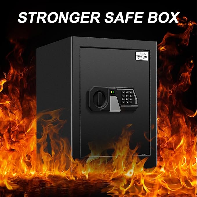 Tenamic Fireproof Safe Box 2.0 Cuft Electronic Digital Security Box, Keypad Large Lock Box Cabinet Safes with Internal Light, Solid Alloy Steel Office Hotel Home Safe with 2 Passwords, Black
