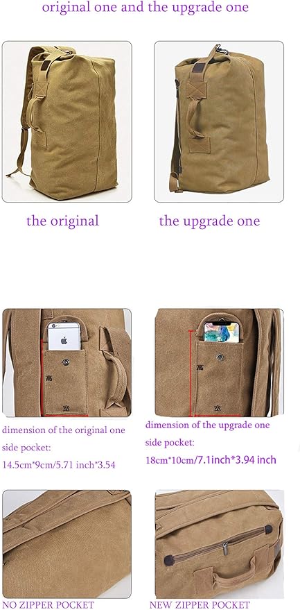 Military Duffel Bag Top Load Double Strap Canvas Backpack Army Travel (upgrade black small)