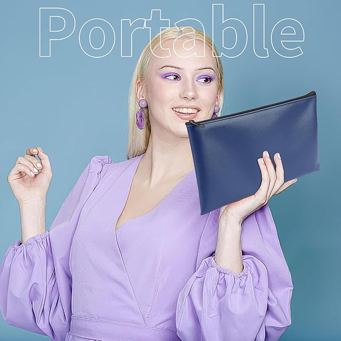 4 Pack Money Bags with Zipper, 11x6.1 Inch PU Leather Cash Pouch, Secure Bank Bag for Coins, Bills, Checks, Invoices, Cosmetics, Tools (Multi Color)