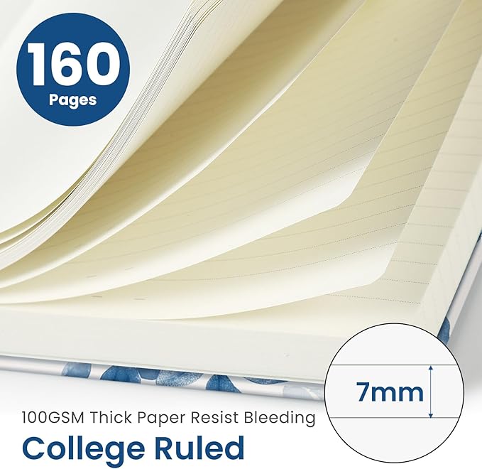 Lined Journal Notebook for Women & Men, Hardcover Leather Journal for writing, A5 College Ruled Notebook for Work & Note Taking, Perfect for Office School Home Supplies, 160 Pages, Watercolor Petal