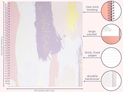 Steel Mill & Co Cute Large Spiral Notebook College Ruled, 11" x 9.5" with Durable Hardcover and 160 Lined Pages, Pastel Brush Strokes