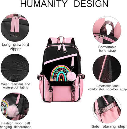 Teacher Backpack for Women, 16.5 Inch Laptop Backpack With USB Charging Port Large Capacity Travel Backpack,Waterproof Carry on Work Bags,Pink