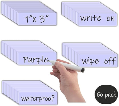 Magnetic Dry Erase Magnets Labels(1x3",Pack of 60) Reusable Name Tags,Organizing Schedules in Office/Classroom.Work on Fridge/White Board,Pastel Colors(Light Purple)