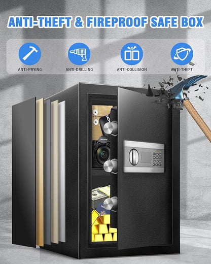 2.5 Cu Home Safe Box, Durable Digital Safe with Movable Partition, Smart Alarm, Silent Keypad Mode, and Motion Sensor Lights for Home, Office, Dorm, and Hotel Use