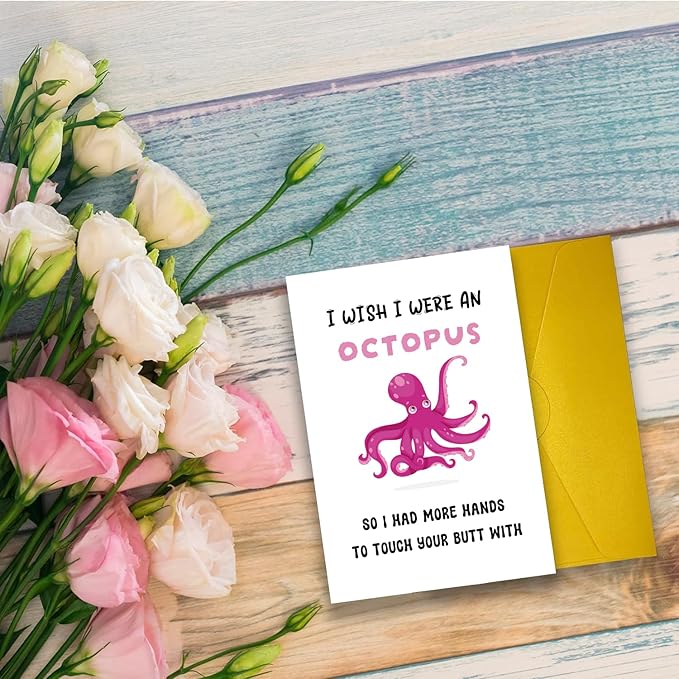 Funny Octopus Valentine's Day Card Gift For Husband, Wife, Boyfriend, Girlfriend - Rude & Humorous Cards For Women & Men