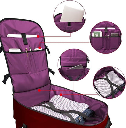 Underseat Carry-On Backpack Luggage, 15-inch Laptop Lightweight Backpack with trolley strap, Travel Commute Gym Sport, 17L Red Wine