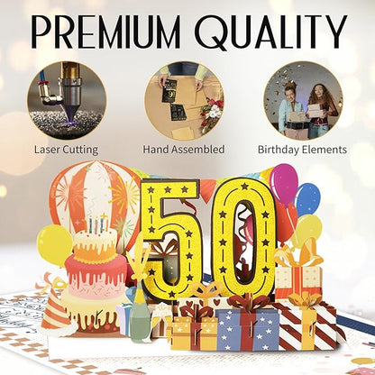 Funny 50th Birthday Card for Women Men, 3D Pop Up 50th Birthday Decorations for Her Him, Happy 50th Birthday Gifts for Mom Dad, Jumbo 50 Year Old Birthday Card, Review of 1975, Classy (8"x10")