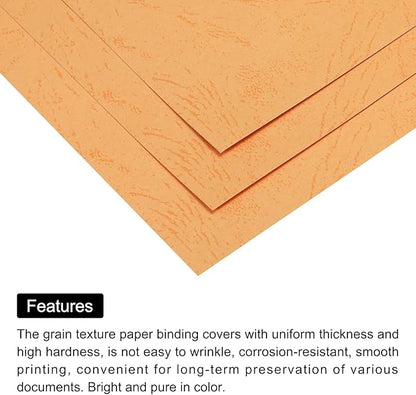 MECCANIXITY 100pcs A4 8-1/2 x 11.5 Inch Presentation Binding Covers Letter Size Leather Textured Grain Paper Un-Punched for Business Reports, Orange