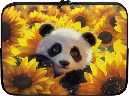 Sunflower Panda Printed Laptop Briefcase for Women Men, Waterproof Laptop Case Bag Laptop Case for 12 Inch, Lightweight Computer Carrying Cover with Zipper for Office Business Traveling
