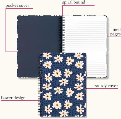 Steel Mill & Co Cute Mini Spiral Notebook, 8.25" x 6.25" Journal with Durable Hardcover and 160 Lined Pages (Leopard Daisy)