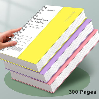 EMSHOI A5 Spiral Notebook College Ruled Lined Journal, Small 5.7" X 8.22", 300 Pages/150 Sheets, 100gsm Thick Paper, Waterproof Hardcover, for Office School Women Men Work Writing Notes-Yellow