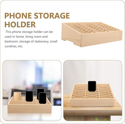 Toddmomy Cell Phone Storage Box 24-grid Wooden Cell Phone Holder Desktop Organizer Storage Box for Classroom Office
