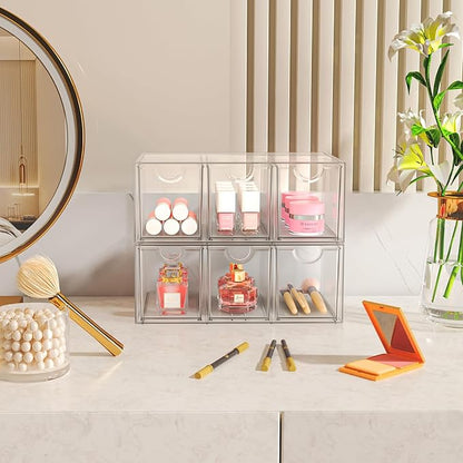 Acrylic Makeup Organizer with 6 Drawers, Bathroom Counter Organizer, Acrylic Organizers, Desk Organizer, Office Supplies, Storage Drawers for Cosmetic, Pencil, Coffee, etc
