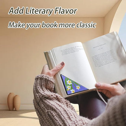 Ergonomic Diamond Art Pen with 8 Pcs Diamond Art Bookmarks Kit for Adult, DIY Diamond Paint Corner Book Makers Set, Small Diamond Art Kits, Paint by Art Crafts Kit Gifts(Floral 8)